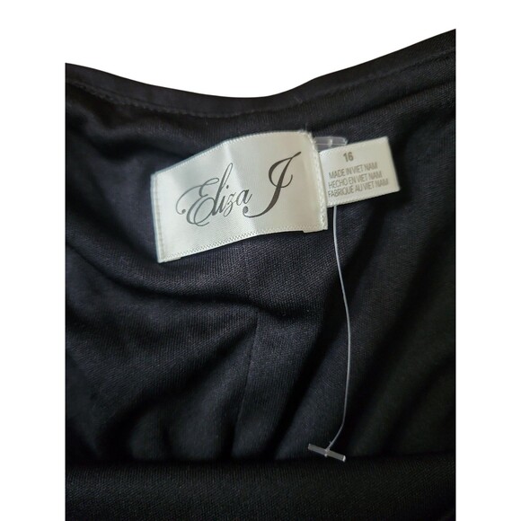 Eliza J Deep V High Slit Maxi Dress Womens 16 Dark Romantic Black Sequin Glam - Picture 6 of 9